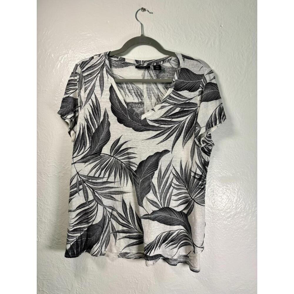 Tahari 1X Linen Sleeveless V-Neck‎ Woman's Shirt Cruise Vacation Resort Tropical